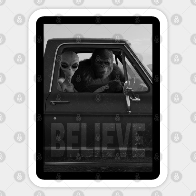 Alien and Bigfoot-Believe Sticker by Megadorim
